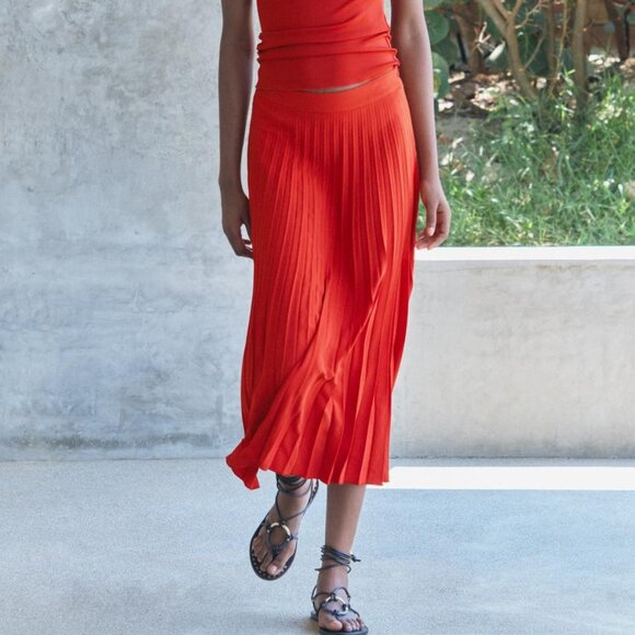 NWT ZARA PLEATED MIDI SKIRT BRICK - Picture 3 of 8